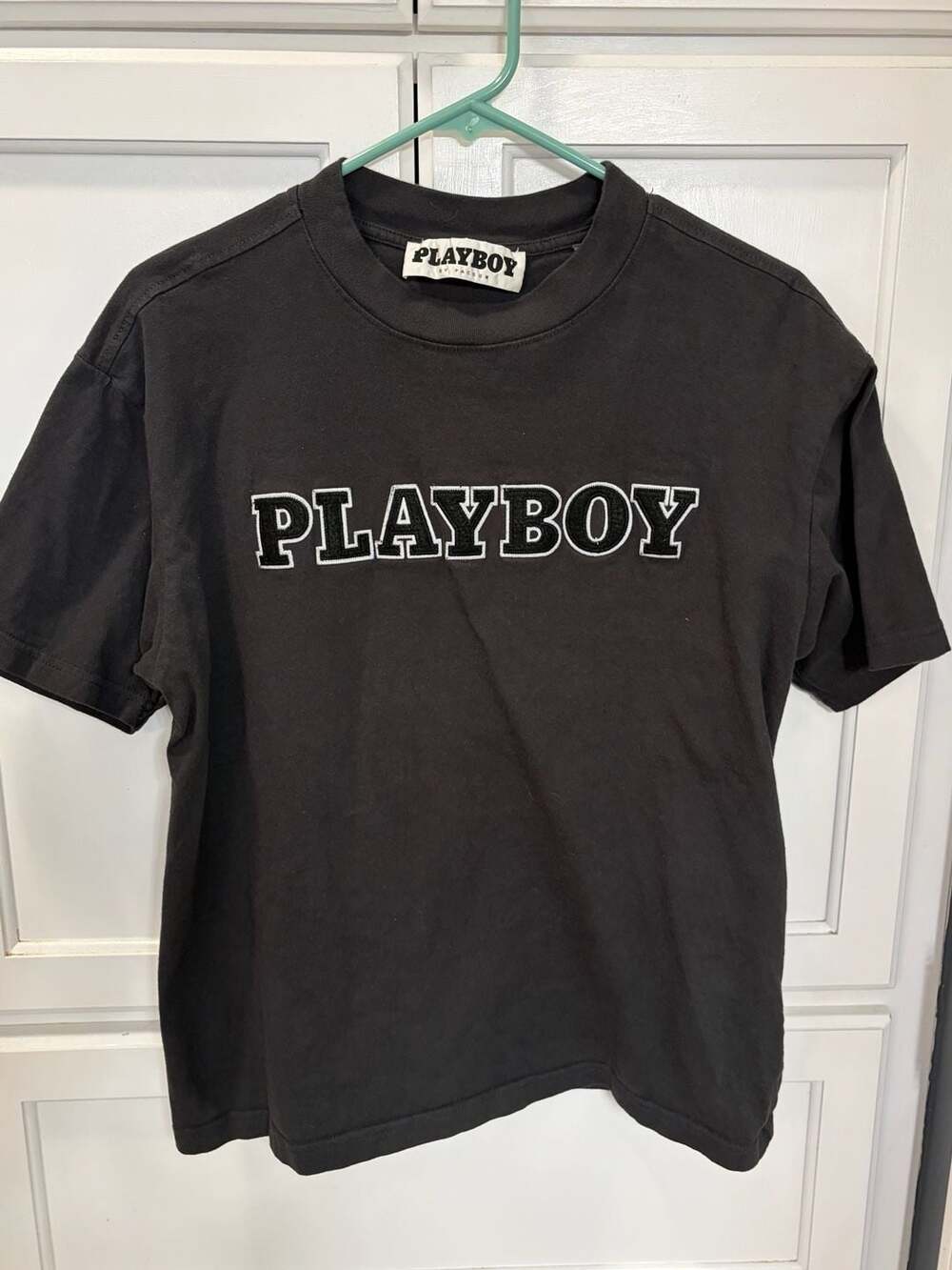 Playboy by Pacsun Embroidered Logo Black Washed T-Shirt Small Y2K